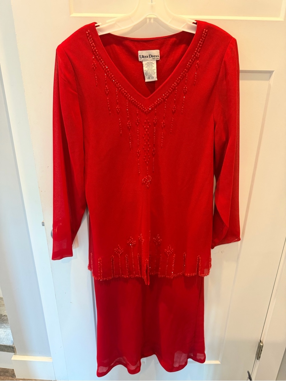 Ultra Dress New York Red Beaded Evening Dress 14W Formal Cocktail Holiday Party
